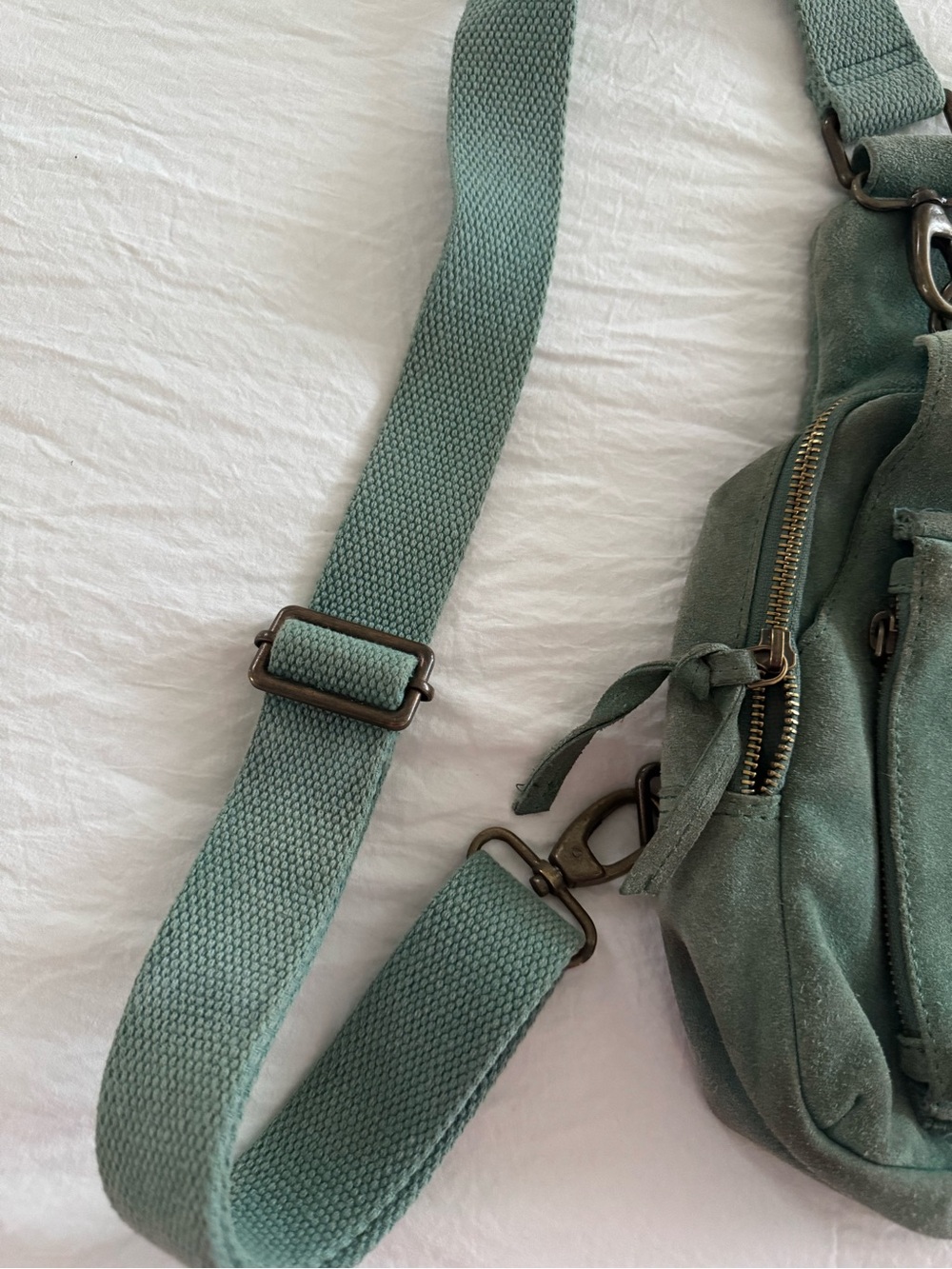 Free People Hudson Suede Sling Bag Teal Leather Crossbody Boho - Picture 11 of 12